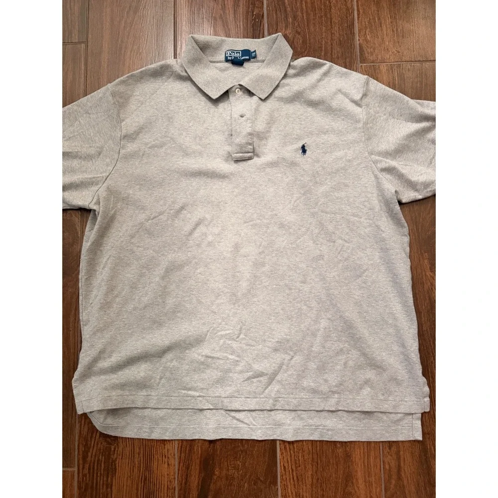 Polo Ralph‎ Lauren Mens Heather Grey Jersey Cotton Polo Shirt 2XB Big Navy Pony